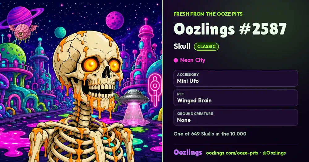 Oozlings #2587, a Classic Skull in Neon City