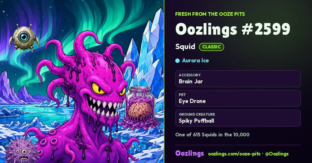 Oozlings #2599, a Classic Squid in Aurora Ice