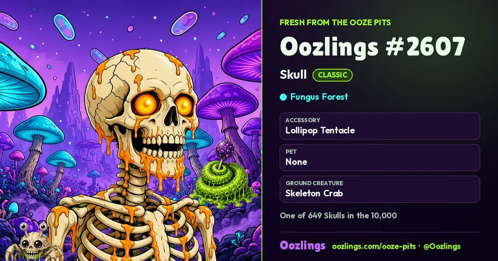 Oozlings #2607, a Classic Skull in Fungus Forest