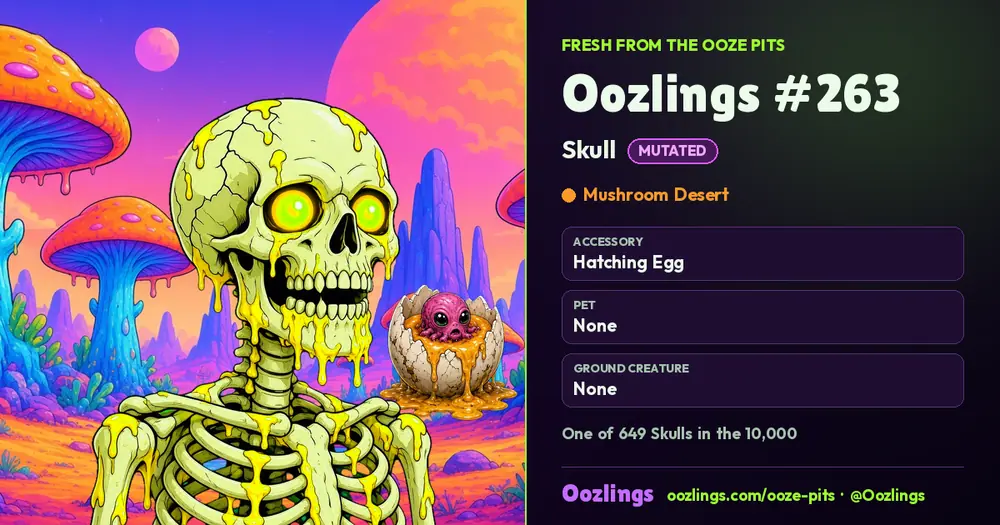 Oozlings #263, a Mutated Skull in Mushroom Desert