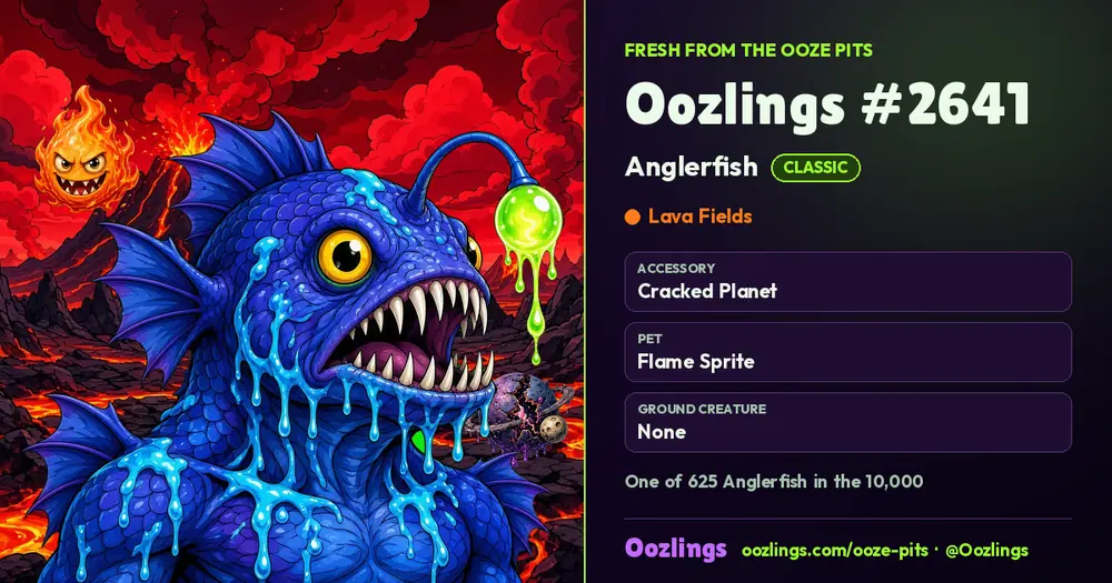 Oozlings #2641, a Classic Anglerfish in Lava Fields