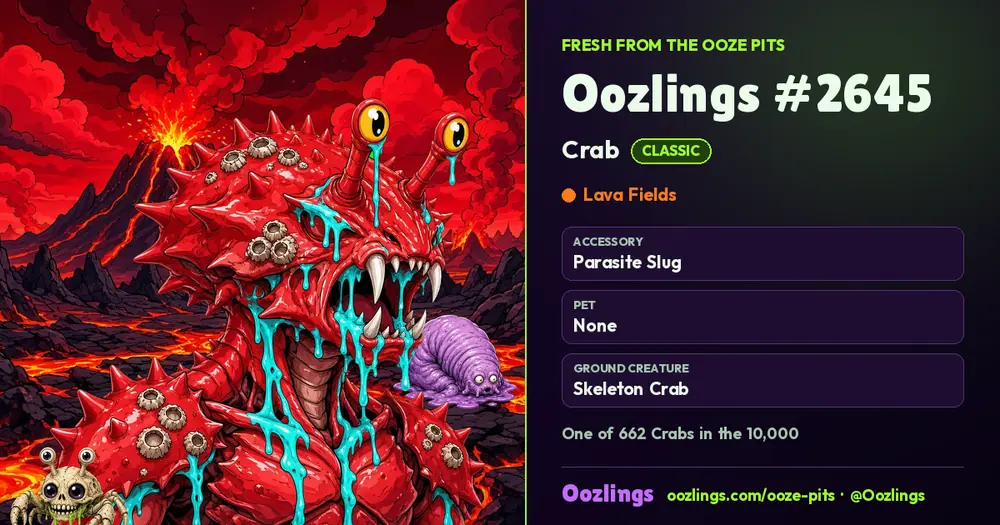 Oozlings #2645, a Classic Crab in Lava Fields