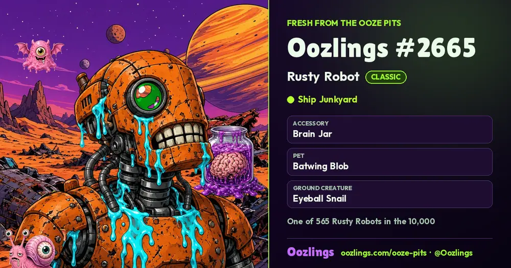 Oozlings #2665, a Classic Rusty Robot in Ship Junkyard