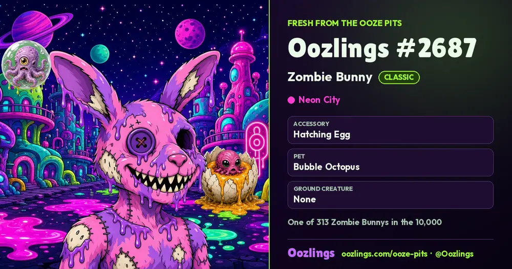 Oozlings #2687, a Classic Zombie Bunny in Neon City