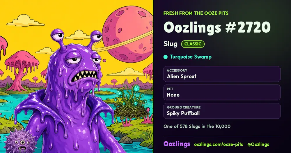 Oozlings #2720, a Classic Slug in Turquoise Swamp