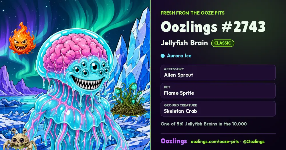 Oozlings #2743, a Classic Jellyfish Brain in Aurora Ice