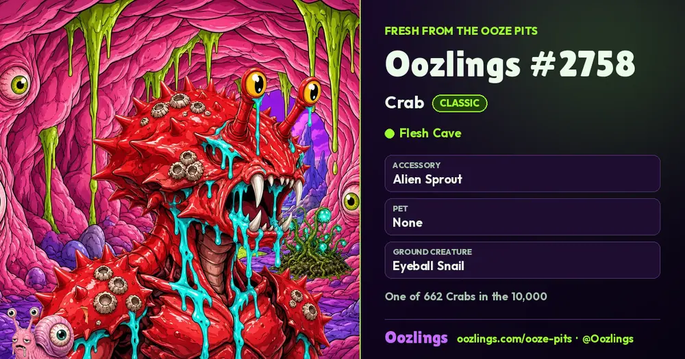 Oozlings #2758, a Classic Crab in Flesh Cave