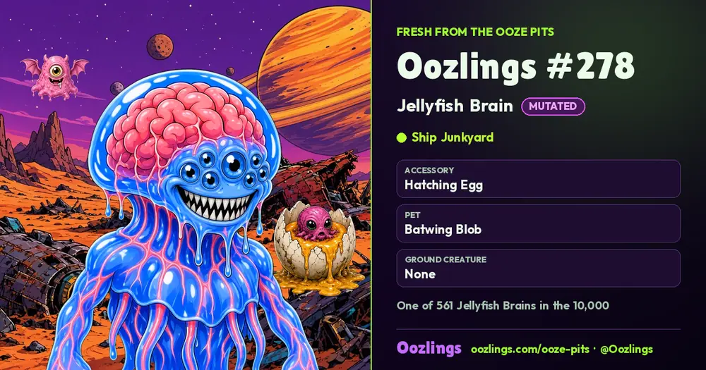 Oozlings #278, a Mutated Jellyfish Brain in Ship Junkyard