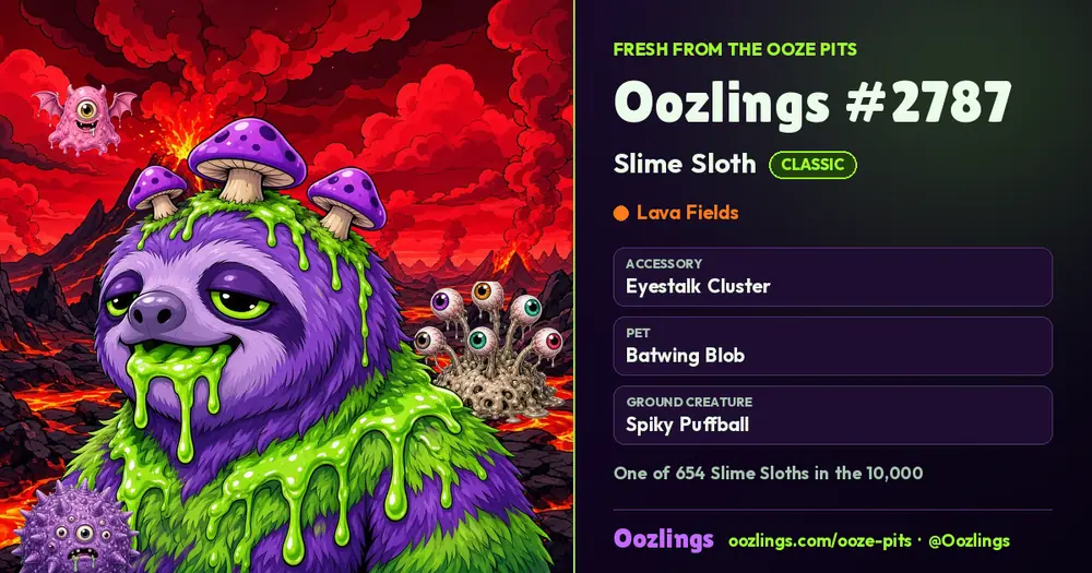 Oozlings #2787, a Classic Slime Sloth in Lava Fields