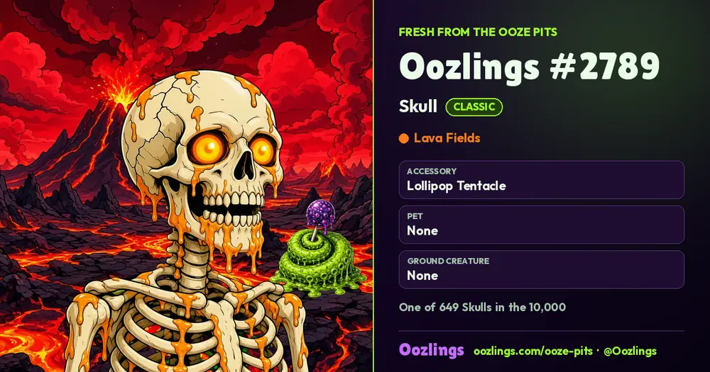 Oozlings #2789, a Classic Skull in Lava Fields