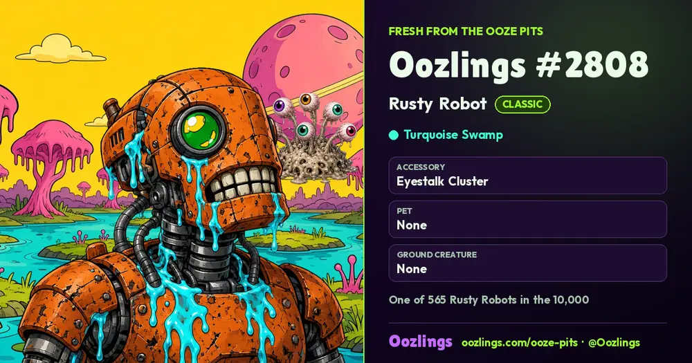 Oozlings #2808, a Classic Rusty Robot in Turquoise Swamp