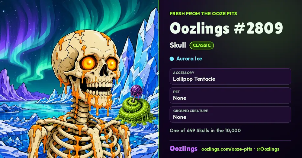 Oozlings #2809, a Classic Skull in Aurora Ice