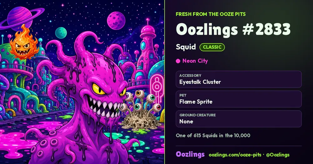 Oozlings #2833, a Classic Squid in Neon City