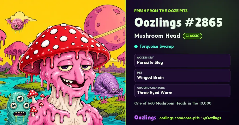 Oozlings #2865, a Classic Mushroom Head in Turquoise Swamp