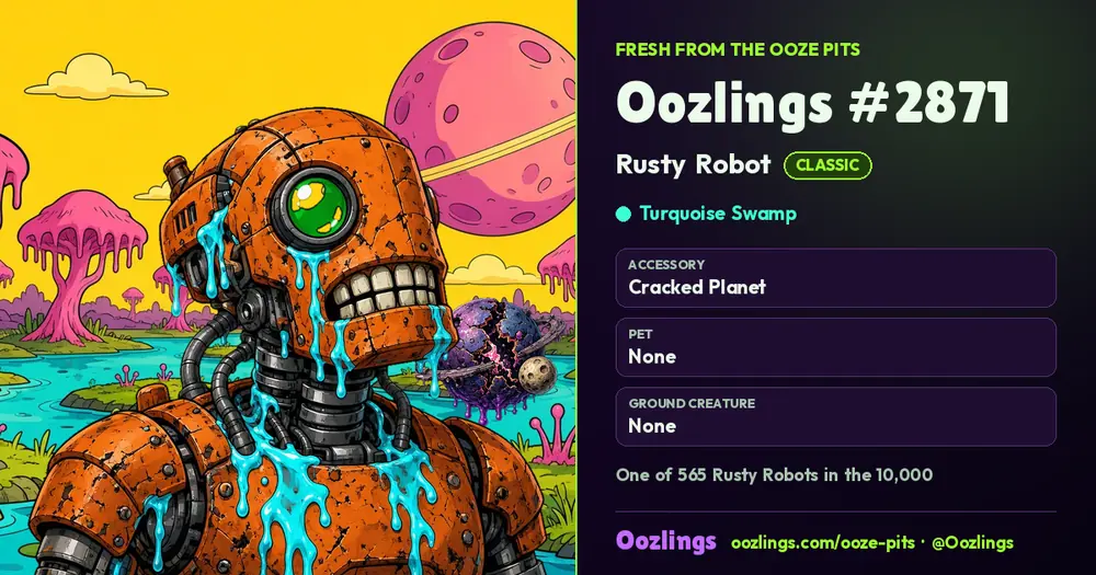 Oozlings #2871, a Classic Rusty Robot in Turquoise Swamp