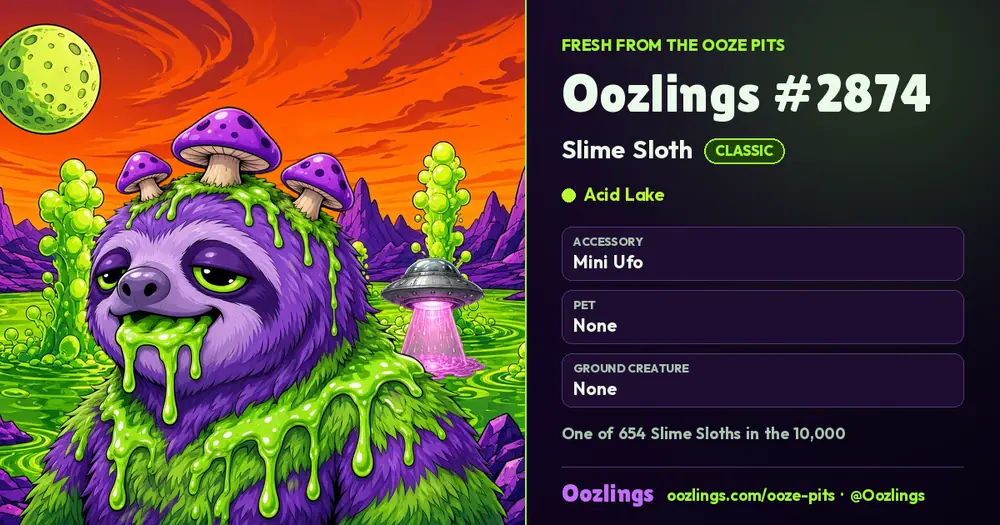 Oozlings #2874, a Classic Slime Sloth in Acid Lake
