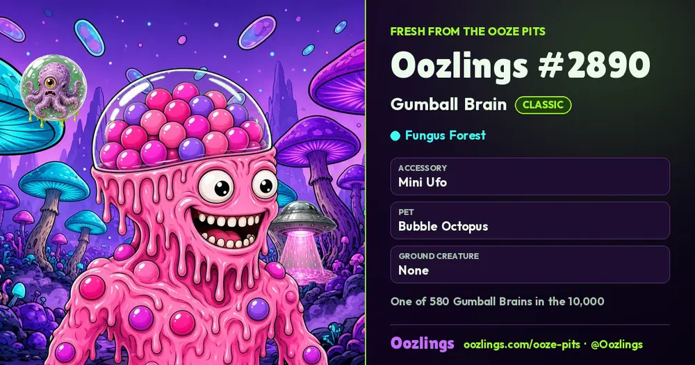 Oozlings #2890, a Classic Gumball Brain in Fungus Forest