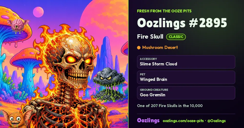 Oozlings #2895, a Classic Fire Skull in Mushroom Desert