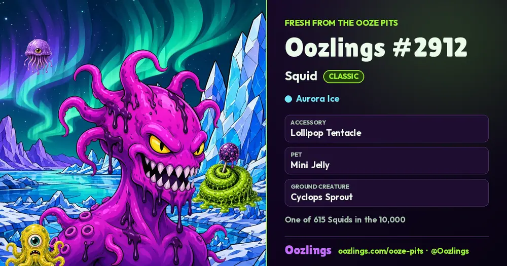 Oozlings #2912, a Classic Squid in Aurora Ice