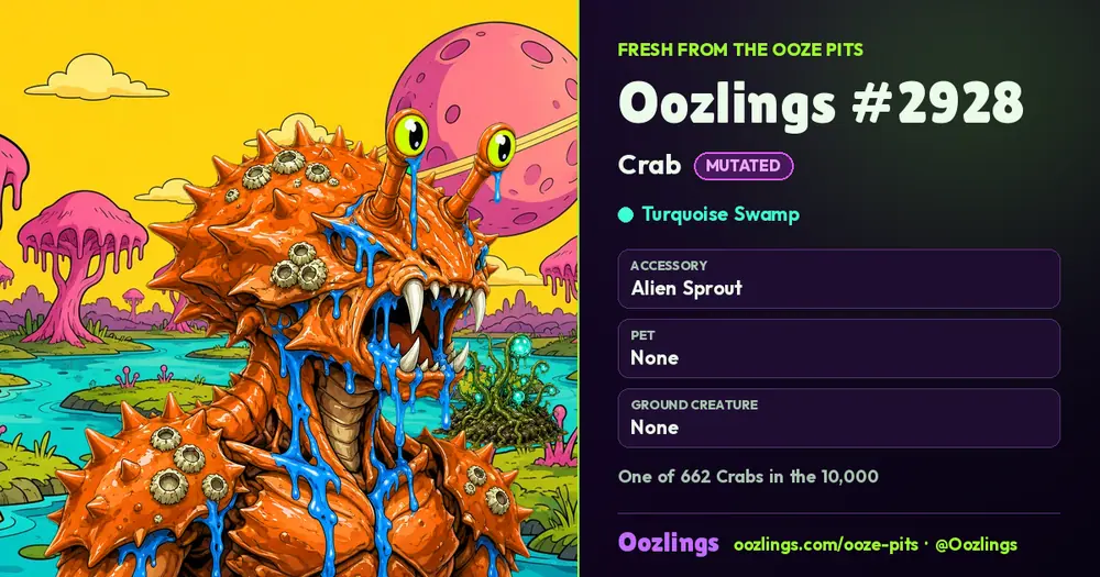 Oozlings #2928, a Mutated Crab in Turquoise Swamp