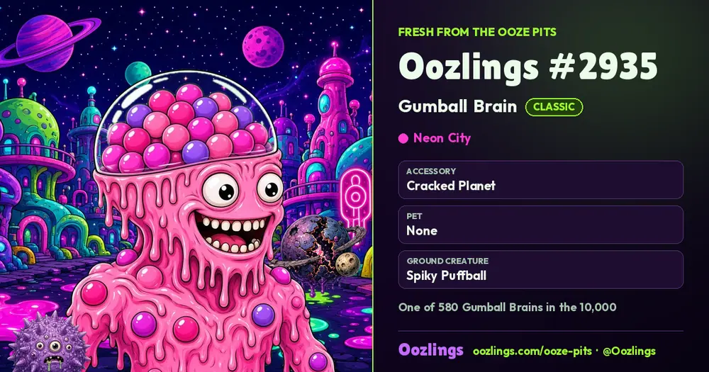 Oozlings #2935, a Classic Gumball Brain in Neon City