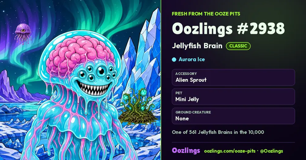Oozlings #2938, a Classic Jellyfish Brain in Aurora Ice