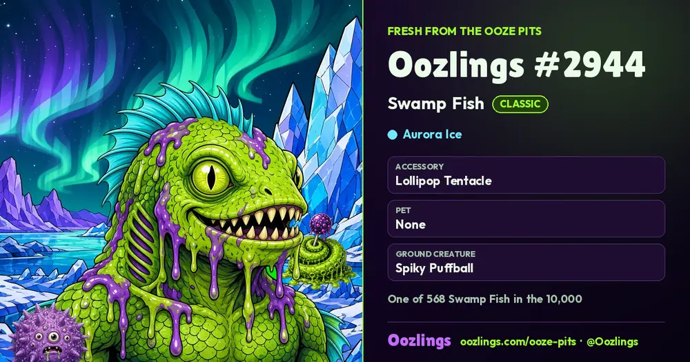Oozlings #2944, a Classic Swamp Fish in Aurora Ice