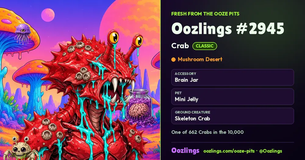 Oozlings #2945, a Classic Crab in Mushroom Desert