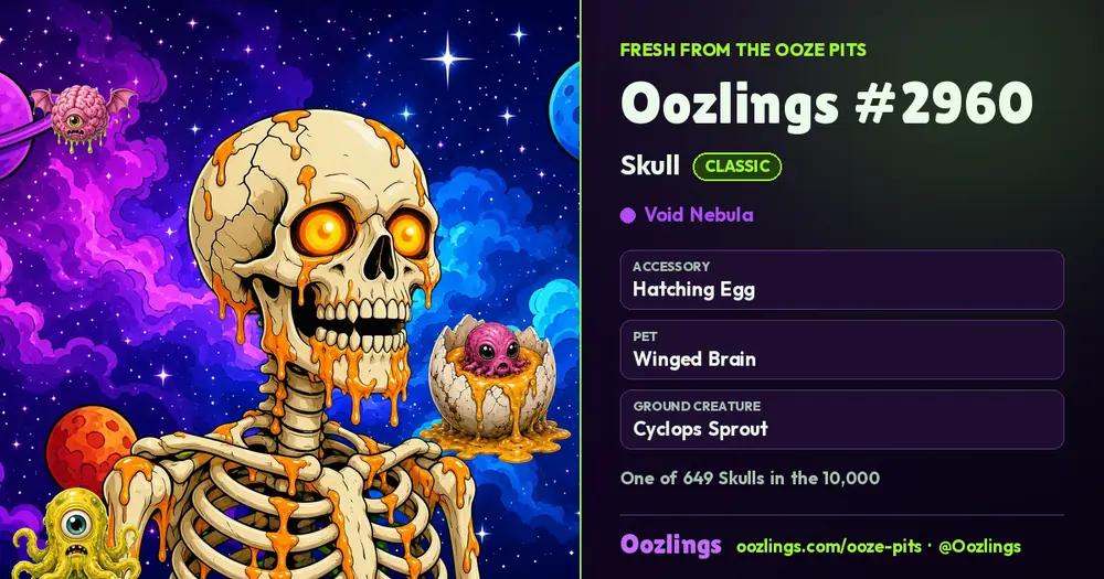 Oozlings #2960, a Classic Skull in Void Nebula