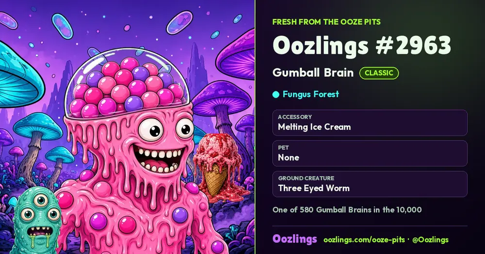Oozlings #2963, a Classic Gumball Brain in Fungus Forest