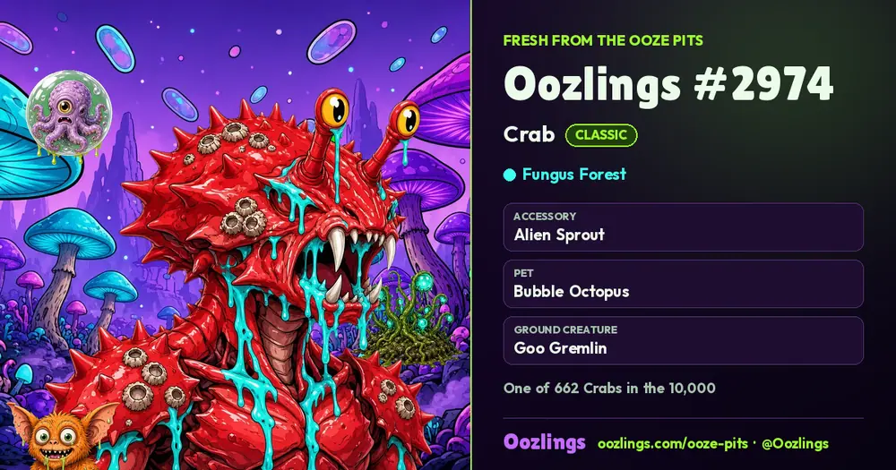 Oozlings #2974, a Classic Crab in Fungus Forest