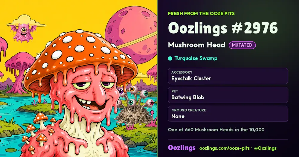 Oozlings #2976, a Mutated Mushroom Head in Turquoise Swamp