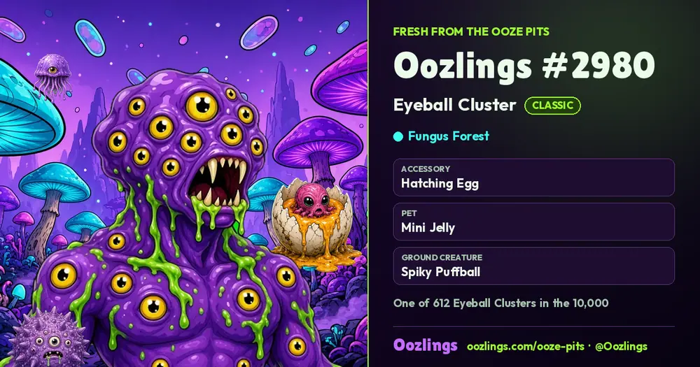 Oozlings #2980, a Classic Eyeball Cluster in Fungus Forest