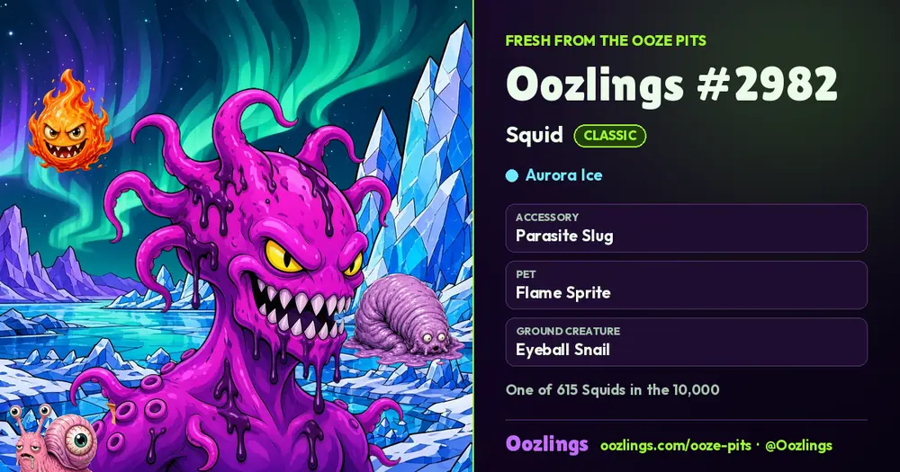 Oozlings #2982, a Classic Squid in Aurora Ice