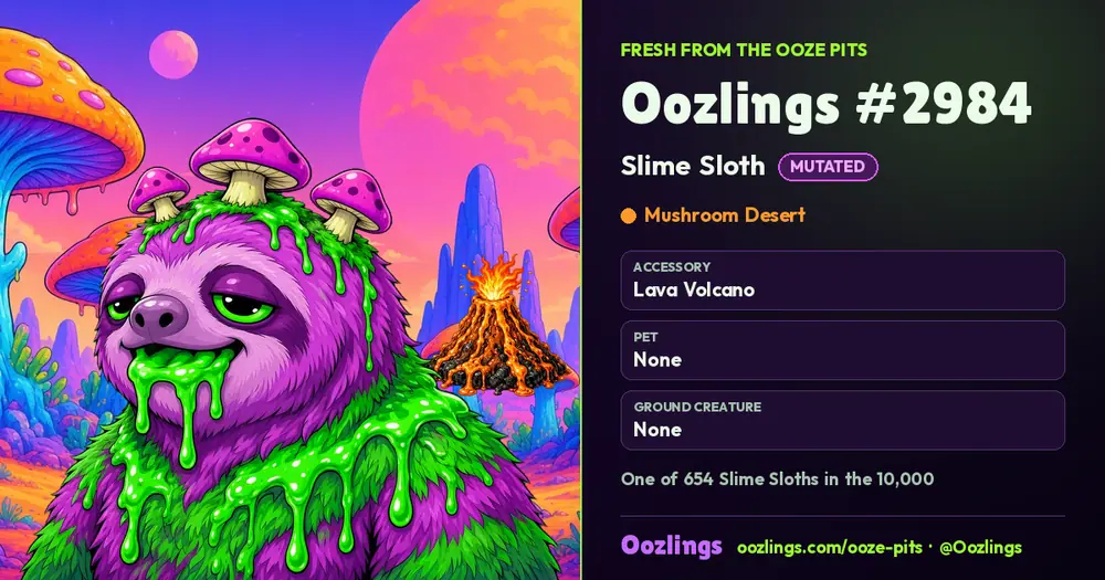 Oozlings #2984, a Mutated Slime Sloth in Mushroom Desert