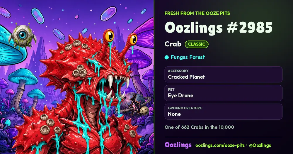 Oozlings #2985, a Classic Crab in Fungus Forest