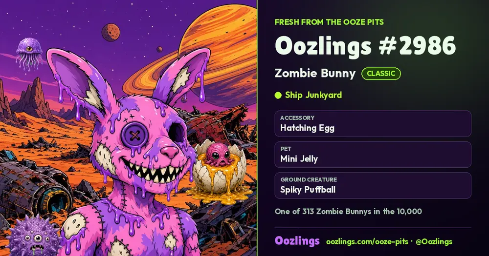 Oozlings #2986, a Classic Zombie Bunny in Ship Junkyard