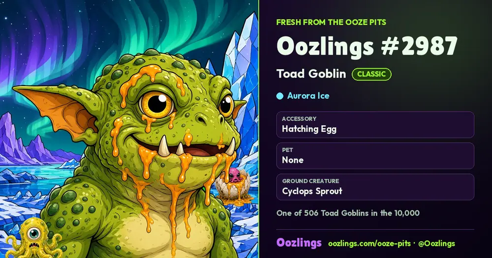 Oozlings #2987, a Classic Toad Goblin in Aurora Ice