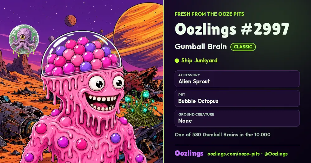 Oozlings #2997, a Classic Gumball Brain in Ship Junkyard