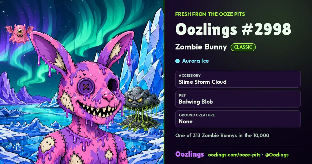 Oozlings #2998, a Classic Zombie Bunny in Aurora Ice