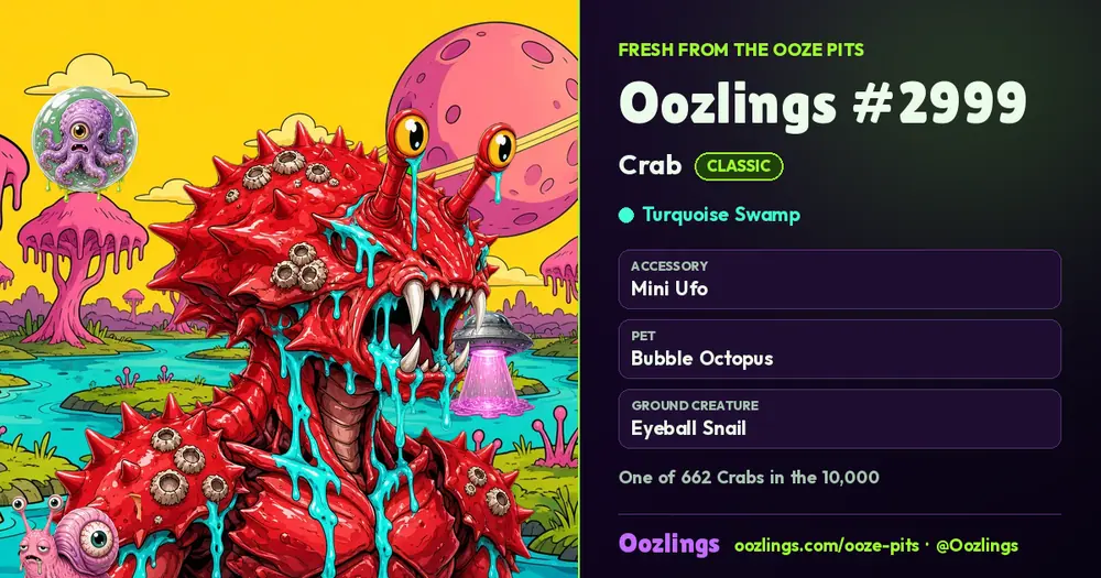 Oozlings #2999, a Classic Crab in Turquoise Swamp