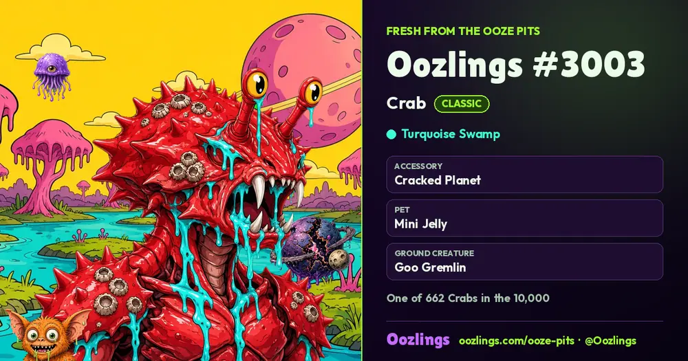 Oozlings #3003, a Classic Crab in Turquoise Swamp