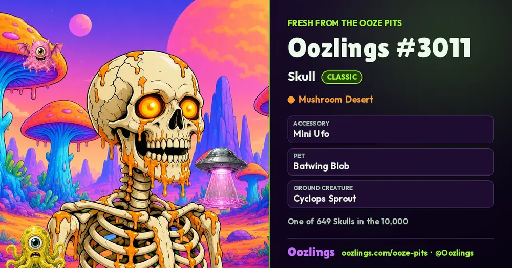 Oozlings #3011, a Classic Skull in Mushroom Desert