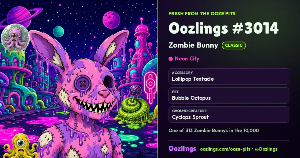 Oozlings #3014, a Classic Zombie Bunny in Neon City