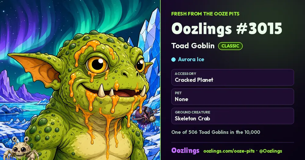 Oozlings #3015, a Classic Toad Goblin in Aurora Ice