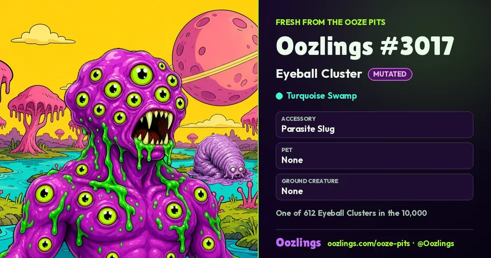 Oozlings #3017, a Mutated Eyeball Cluster in Turquoise Swamp