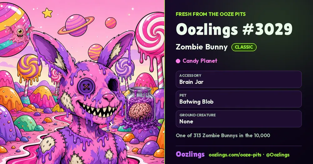 Oozlings #3029, a Classic Zombie Bunny in Candy Planet