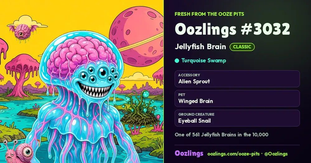 Oozlings #3032, a Classic Jellyfish Brain in Turquoise Swamp