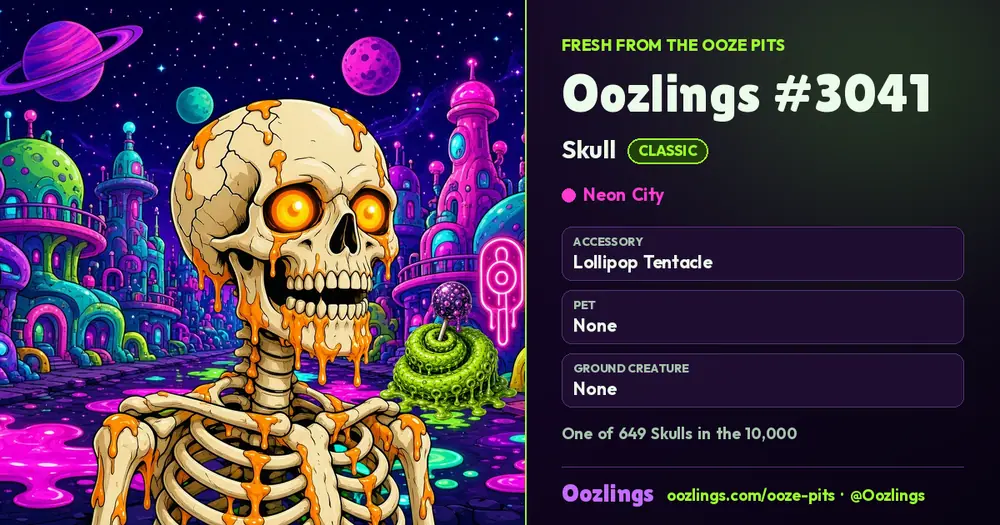 Oozlings #3041, a Classic Skull in Neon City