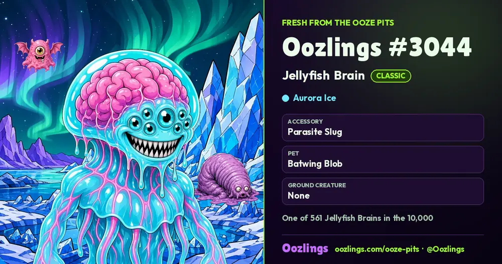 Oozlings #3044, a Classic Jellyfish Brain in Aurora Ice